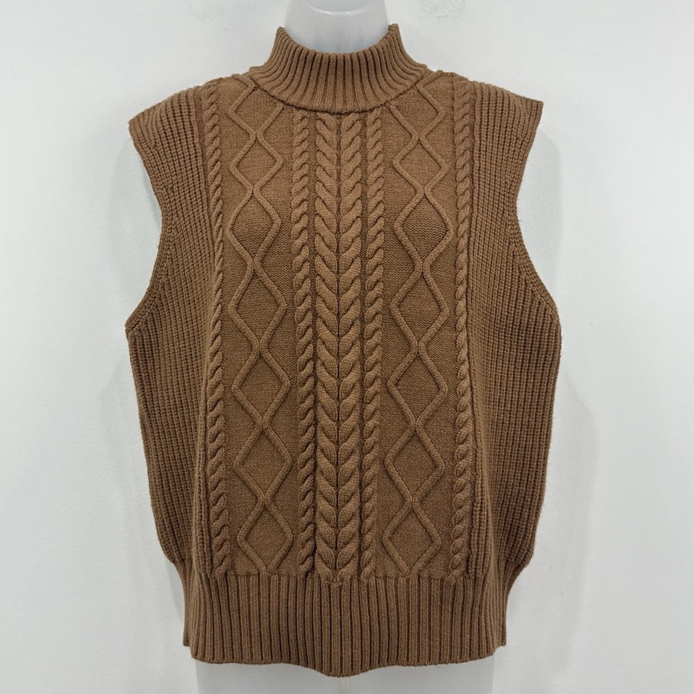Varley Joilette Roll Neck Vest M Brown Old Money Heritage Fisherman Cableknit